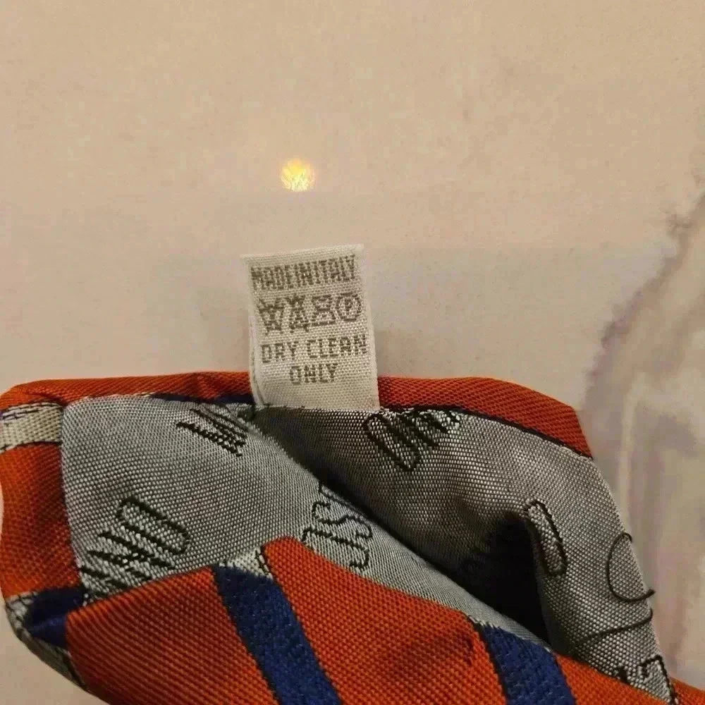 Moschino Mens 100% Silk Made In Italy Tie Burnt Orange Blue